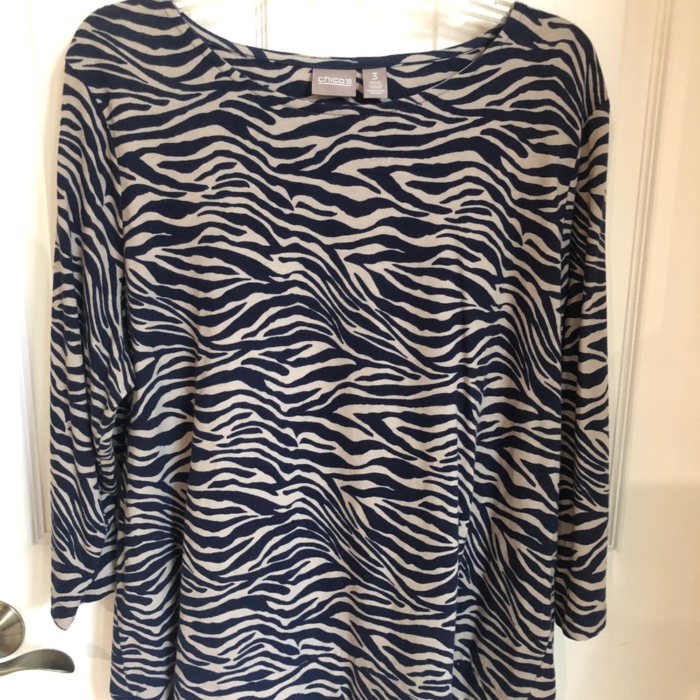 Chico's navy and tan animal print top.